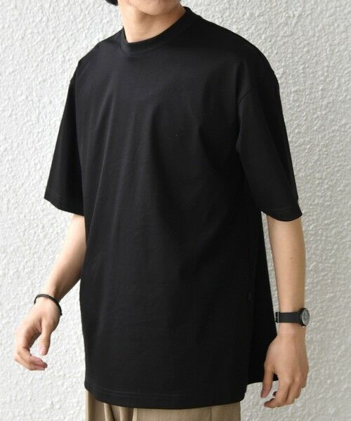 SHIPS / シップス Tシャツ | SHIPS any:〈接触冷感/遮熱/UVカット〉COOL TOUCH スムース デザイン リブ セミ モックネック Tシャツ◆（ブラック）