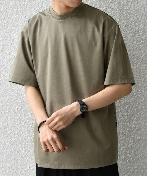 SHIPS / シップス Tシャツ | SHIPS any:〈接触冷感/遮熱/UVカット〉COOL TOUCH スムース デザイン リブ セミ モックネック Tシャツ◆（ベージュ）