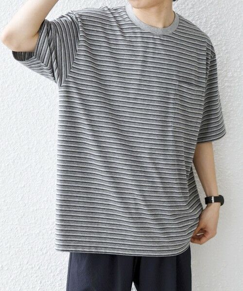 SHIPS / シップス Tシャツ | SHIPS any:〈接触冷感〉マルチ ボーダー ポケット Tシャツ◆（グレー）