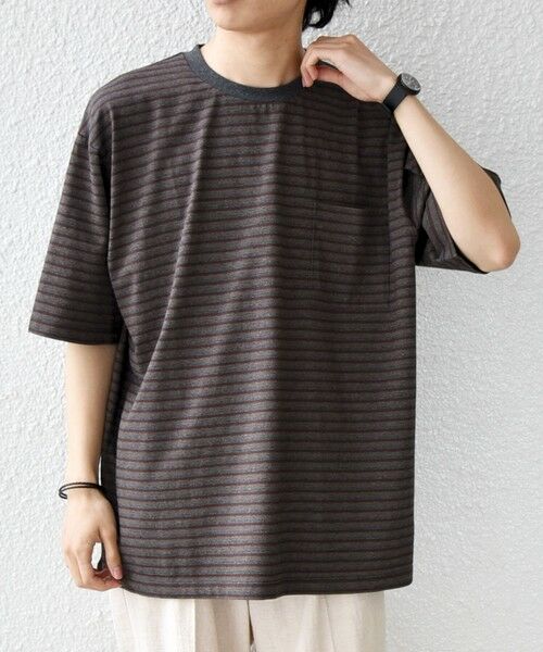 SHIPS / シップス Tシャツ | SHIPS any:〈接触冷感〉マルチ ボーダー ポケット Tシャツ◆（ブラウン）