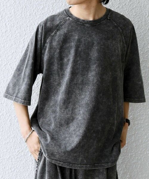 SHIPS / シップス Tシャツ | 【SHIPS any別注】ONEITA: ケミカルウォッシュ リラックス ラグラン Tシャツ(セットアップ対応)◆（ブラック）