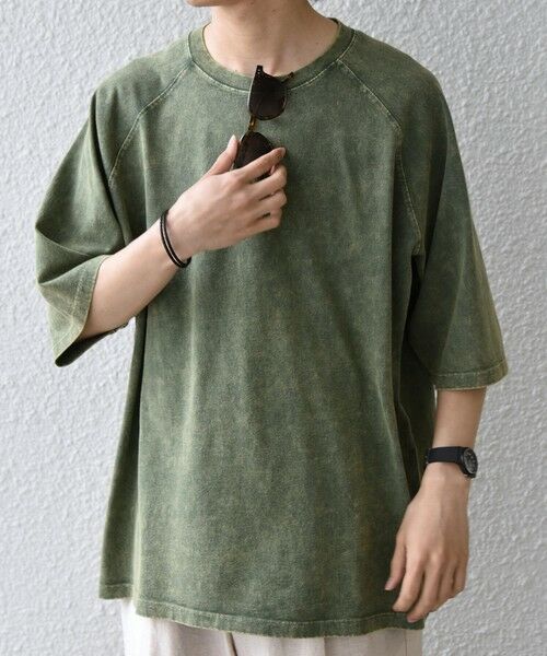 SHIPS / シップス Tシャツ | 【SHIPS any別注】ONEITA: ケミカルウォッシュ リラックス ラグラン Tシャツ(セットアップ対応)◆（オリーブ）