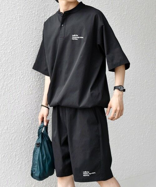 SHIPS / シップス Tシャツ | 【WEB限定】SHIPS any:〈吸水速乾/UVカット〉ドライタッチ ヘンリーネック Tシャツ＋イージーショーツ＋パッカブルバッグ 3点セット◆（ブラック）