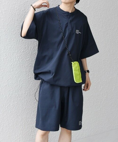 SHIPS / シップス Tシャツ | 【WEB限定】SHIPS any:〈吸水速乾/UVカット〉ドライタッチ ヘンリーネック Tシャツ＋イージーショーツ＋パッカブルバッグ 3点セット◆（ネイビー）