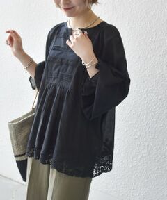 SHIPS / シップス シャツ・ブラウス | 《予約》SHIPS any:〈手洗い可能〉コットン レース ヘム キーネック ギャザー ブラウス