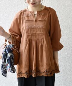 SHIPS / シップス シャツ・ブラウス | 《予約》SHIPS any:〈手洗い可能〉コットン レース ヘム キーネック ギャザー ブラウス