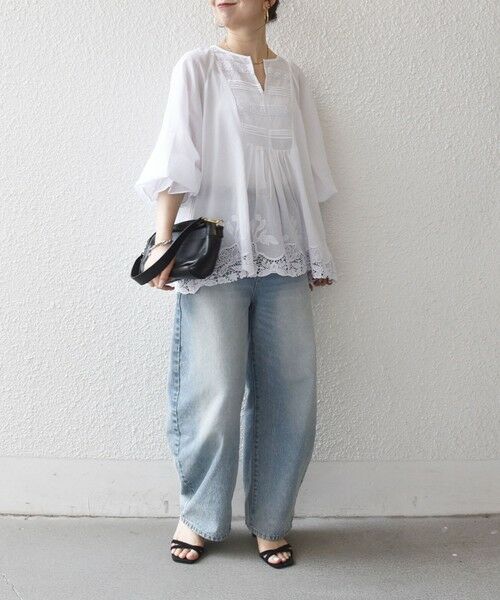 SHIPS / シップス シャツ・ブラウス | 《予約》SHIPS any:〈手洗い可能〉コットン レース ヘム キーネック ギャザー ブラウス | 詳細1