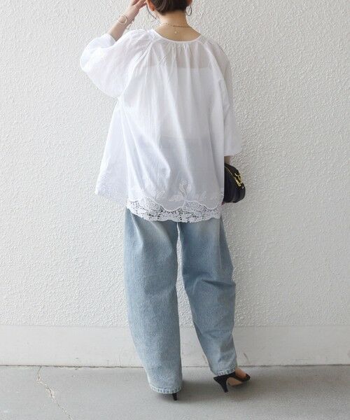 SHIPS / シップス シャツ・ブラウス | 《予約》SHIPS any:〈手洗い可能〉コットン レース ヘム キーネック ギャザー ブラウス | 詳細2