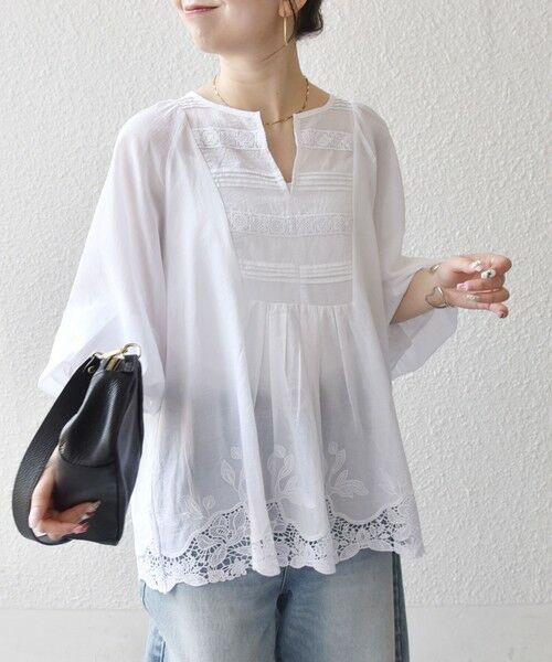 SHIPS / シップス シャツ・ブラウス | 《予約》SHIPS any:〈手洗い可能〉コットン レース ヘム キーネック ギャザー ブラウス | 詳細3