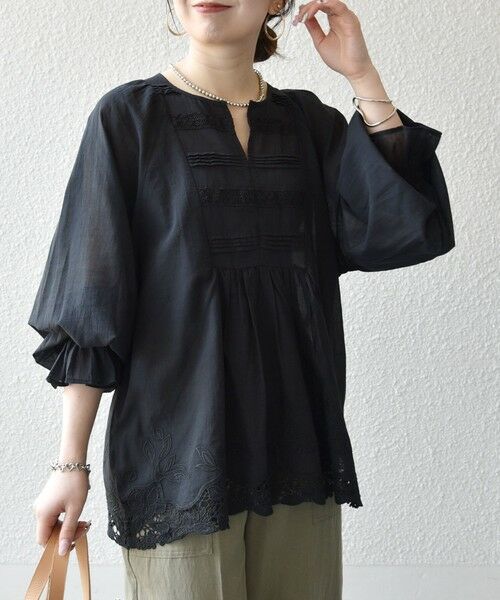 SHIPS / シップス シャツ・ブラウス | 《予約》SHIPS any:〈手洗い可能〉コットン レース ヘム キーネック ギャザー ブラウス | 詳細13