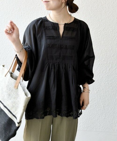 SHIPS / シップス シャツ・ブラウス | 《予約》SHIPS any:〈手洗い可能〉コットン レース ヘム キーネック ギャザー ブラウス | 詳細14