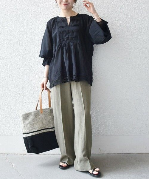 SHIPS / シップス シャツ・ブラウス | 《予約》SHIPS any:〈手洗い可能〉コットン レース ヘム キーネック ギャザー ブラウス | 詳細9