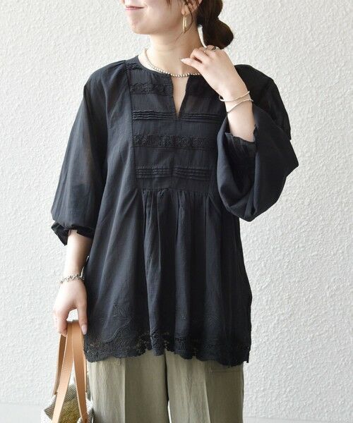 SHIPS / シップス シャツ・ブラウス | 《予約》SHIPS any:〈手洗い可能〉コットン レース ヘム キーネック ギャザー ブラウス | 詳細11