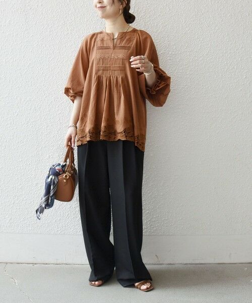 SHIPS / シップス シャツ・ブラウス | 《予約》SHIPS any:〈手洗い可能〉コットン レース ヘム キーネック ギャザー ブラウス | 詳細17