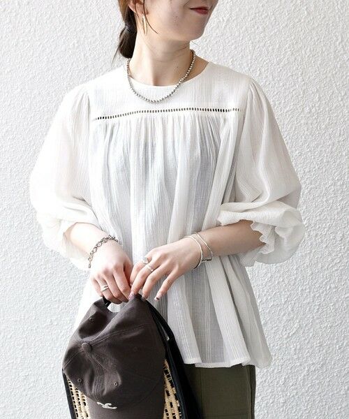 SHIPS / シップス シャツ・ブラウス | 《予約》SHIPS any:〈洗濯機可能〉コットン ミックス ハシゴ レース ギャザー ブラウス（ホワイト）