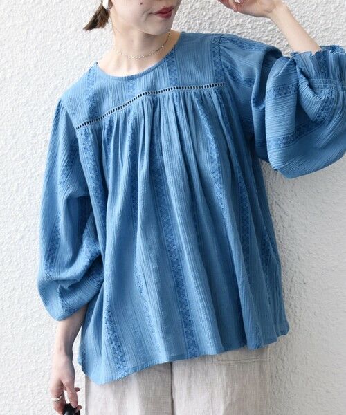 SHIPS / シップス シャツ・ブラウス | 《予約》SHIPS any:〈洗濯機可能〉コットン ミックス ハシゴ レース ギャザー ブラウス（ブルー）