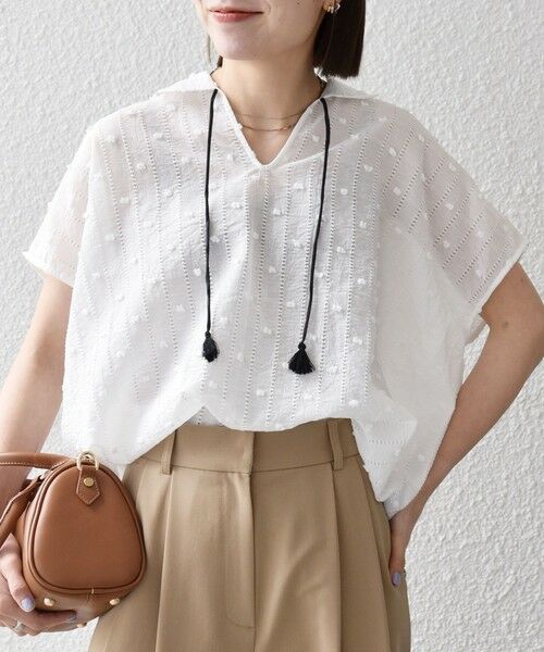 SHIPS / シップス シャツ・ブラウス | 《予約》SHIPS any:〈洗濯機可能〉ドット ジャカード タッセル スキッパー ブラウス | 詳細3