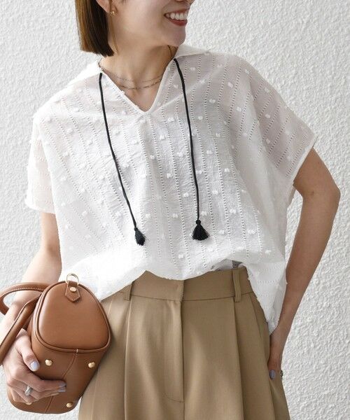 SHIPS / シップス シャツ・ブラウス | 《予約》SHIPS any:〈洗濯機可能〉ドット ジャカード タッセル スキッパー ブラウス | 詳細4