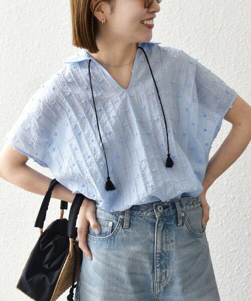 SHIPS / シップス シャツ・ブラウス | 《予約》SHIPS any:〈洗濯機可能〉ドット ジャカード タッセル スキッパー ブラウス | 詳細27