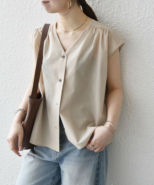 SHIPS / シップス シャツ・ブラウス | 《予約》SHIPS any:〈洗濯機可能〉Vネック フレンチ ギャザー ブラウス（ベージュ）