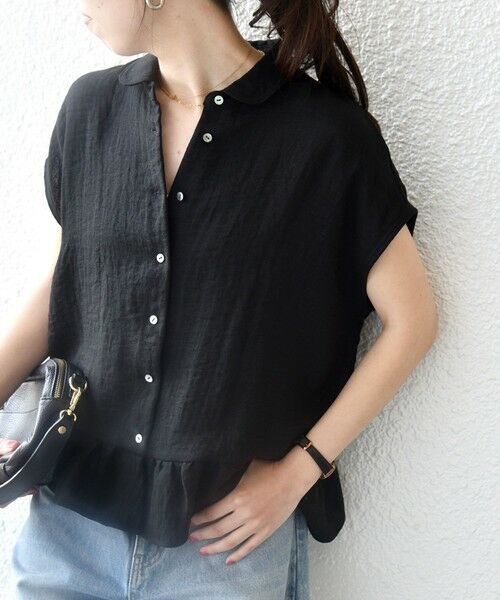 SHIPS / シップス シャツ・ブラウス | 《予約》SHIPS any:〈洗濯機可能〉カラミ フレンチ スリーブ ペプラム シャツ ブラウス（ブラック）