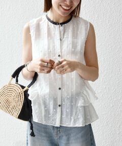 SHIPS / シップス シャツ・ブラウス | 《予約》SHIPS any:〈洗濯機可能〉ドット ジャカード フリル ノースリーブ シャツ ブラウス