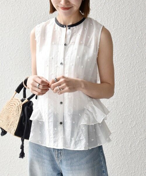 SHIPS / シップス シャツ・ブラウス | 《予約》SHIPS any:〈洗濯機可能〉ドット ジャカード フリル ノースリーブ シャツ ブラウス | 詳細3