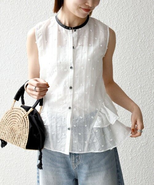 SHIPS / シップス シャツ・ブラウス | 《予約》SHIPS any:〈洗濯機可能〉ドット ジャカード フリル ノースリーブ シャツ ブラウス | 詳細8