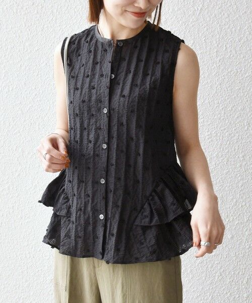 SHIPS / シップス シャツ・ブラウス | 《予約》SHIPS any:〈洗濯機可能〉ドット ジャカード フリル ノースリーブ シャツ ブラウス | 詳細19