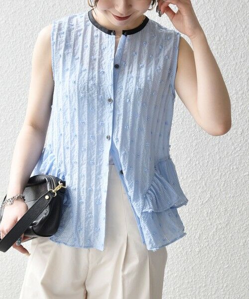 SHIPS / シップス シャツ・ブラウス | 《予約》SHIPS any:〈洗濯機可能〉ドット ジャカード フリル ノースリーブ シャツ ブラウス | 詳細24