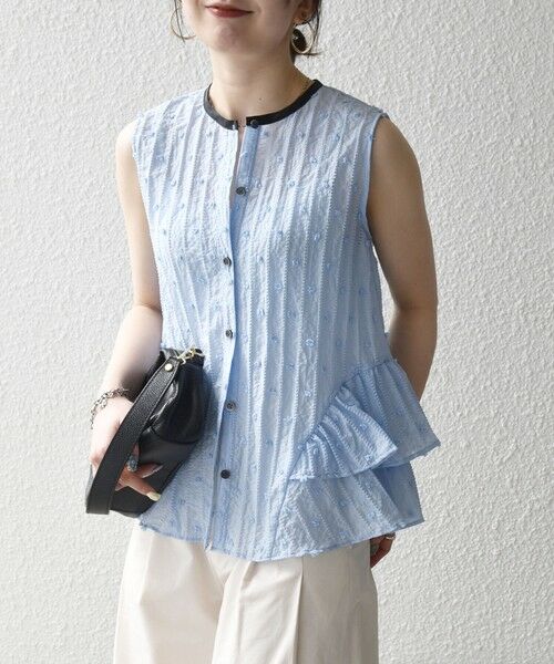 SHIPS / シップス シャツ・ブラウス | 《予約》SHIPS any:〈洗濯機可能〉ドット ジャカード フリル ノースリーブ シャツ ブラウス | 詳細25