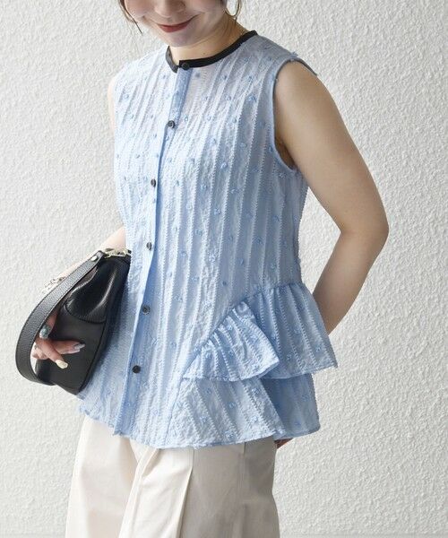 SHIPS / シップス シャツ・ブラウス | 《予約》SHIPS any:〈洗濯機可能〉ドット ジャカード フリル ノースリーブ シャツ ブラウス | 詳細30