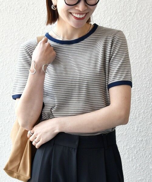 SHIPS / シップス Tシャツ | Healthknit:〈洗濯機可能〉リブ ボーダー TEE（ベージュ）