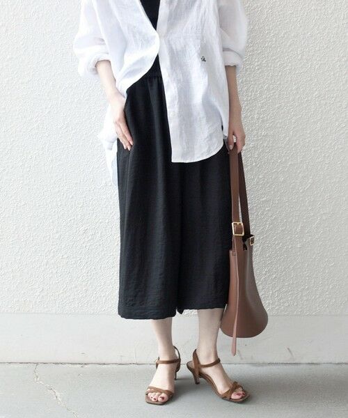 SHIPS / シップス ショート・ハーフ・半端丈パンツ | 《予約》SHIPS any:〈洗濯機可能〉カラミ  ハーフ ギャザー パンツ（ブラック）