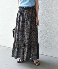 SHIPS / シップス ロング・マキシ丈スカート | 《予約》SHIPS any:〈洗濯機可能〉パッチワーク ジオメ プリント ドロスト ギャザー スカート
