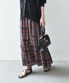 SHIPS / シップス ロング・マキシ丈スカート | 《予約》SHIPS any:〈洗濯機可能〉パッチワーク ジオメ プリント ドロスト ギャザー スカート