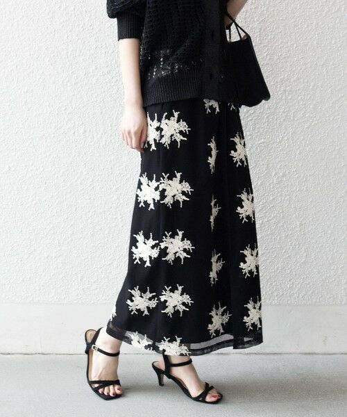 SHIPS / シップス ロング・マキシ丈スカート | 《予約》SHIPS any:〈洗濯機可能〉メッシュ レース パイピング Iライン スカート | 詳細19