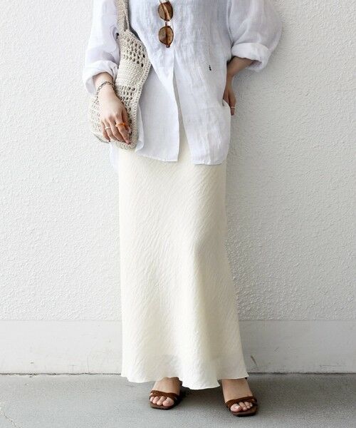 SHIPS / シップス ロング・マキシ丈スカート | 《予約》SHIPS any:〈洗濯機可能〉メッシュ ナロー スカート（オフホワイト）