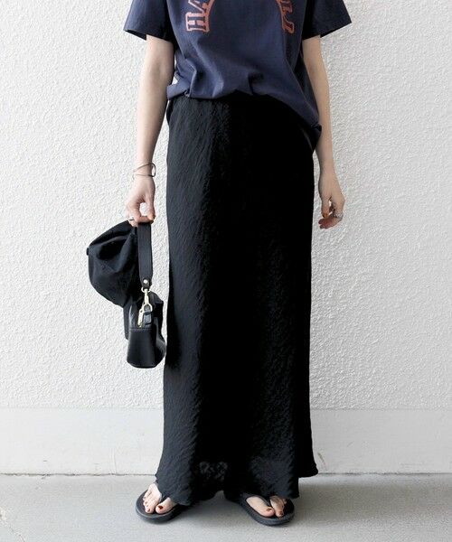 SHIPS / シップス ロング・マキシ丈スカート | 《予約》SHIPS any:〈洗濯機可能〉メッシュ ナロー スカート（ブラック）