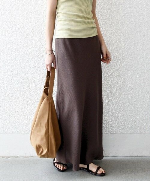 SHIPS / シップス ロング・マキシ丈スカート | 《予約》SHIPS any:〈洗濯機可能〉メッシュ ナロー スカート（ブラウン）