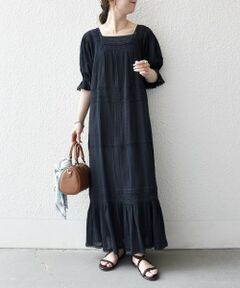 SHIPS / シップス ロング・マキシ丈ワンピース | 《予約》SHIPS any:〈洗濯機可能〉コットン ミックス レース 切り替え ギャザー ワンピース