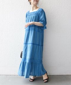 SHIPS / シップス ロング・マキシ丈ワンピース | 《予約》SHIPS any:〈洗濯機可能〉コットン ミックス レース 切り替え ギャザー ワンピース