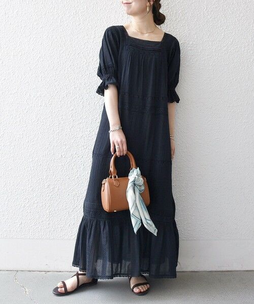 SHIPS / シップス ロング・マキシ丈ワンピース | 《予約》SHIPS any:〈洗濯機可能〉コットン ミックス レース 切り替え ギャザー ワンピース | 詳細1