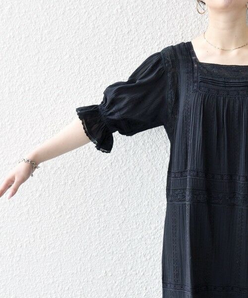 SHIPS / シップス ロング・マキシ丈ワンピース | 《予約》SHIPS any:〈洗濯機可能〉コットン ミックス レース 切り替え ギャザー ワンピース | 詳細9