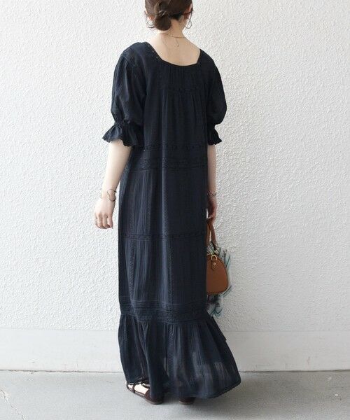 SHIPS / シップス ロング・マキシ丈ワンピース | 《予約》SHIPS any:〈洗濯機可能〉コットン ミックス レース 切り替え ギャザー ワンピース | 詳細3