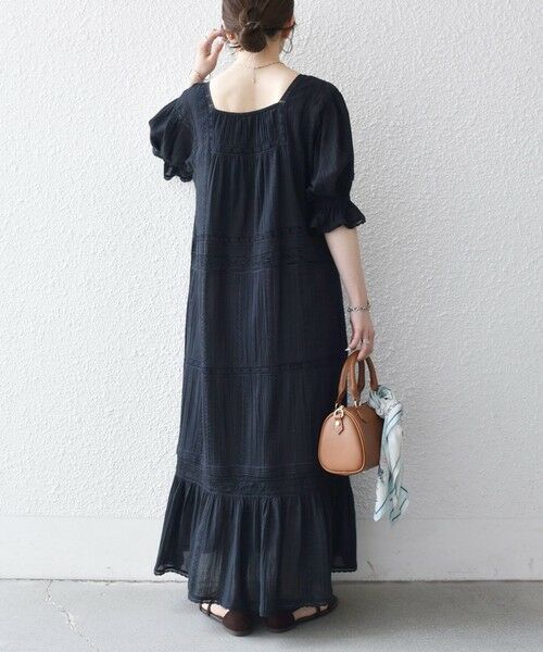 SHIPS / シップス ロング・マキシ丈ワンピース | 《予約》SHIPS any:〈洗濯機可能〉コットン ミックス レース 切り替え ギャザー ワンピース | 詳細4