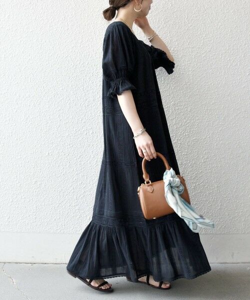 SHIPS / シップス ロング・マキシ丈ワンピース | 《予約》SHIPS any:〈洗濯機可能〉コットン ミックス レース 切り替え ギャザー ワンピース | 詳細5