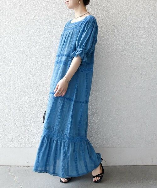 SHIPS / シップス ロング・マキシ丈ワンピース | 《予約》SHIPS any:〈洗濯機可能〉コットン ミックス レース 切り替え ギャザー ワンピース | 詳細10