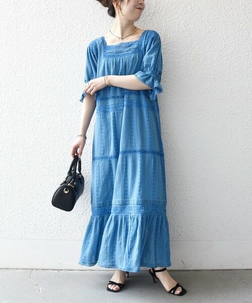 SHIPS / シップス ロング・マキシ丈ワンピース | 《予約》SHIPS any:〈洗濯機可能〉コットン ミックス レース 切り替え ギャザー ワンピース | 詳細11