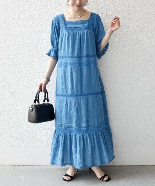 SHIPS / シップス ロング・マキシ丈ワンピース | 《予約》SHIPS any:〈洗濯機可能〉コットン ミックス レース 切り替え ギャザー ワンピース | 詳細6